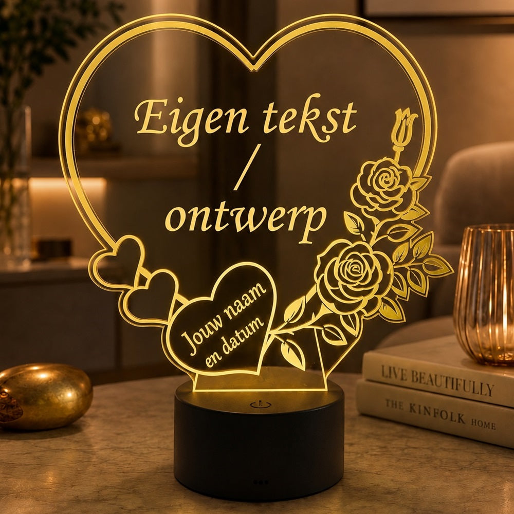XL LED Lamp Hart – Gepersonaliseerd met naam & datum (25×23 cm)