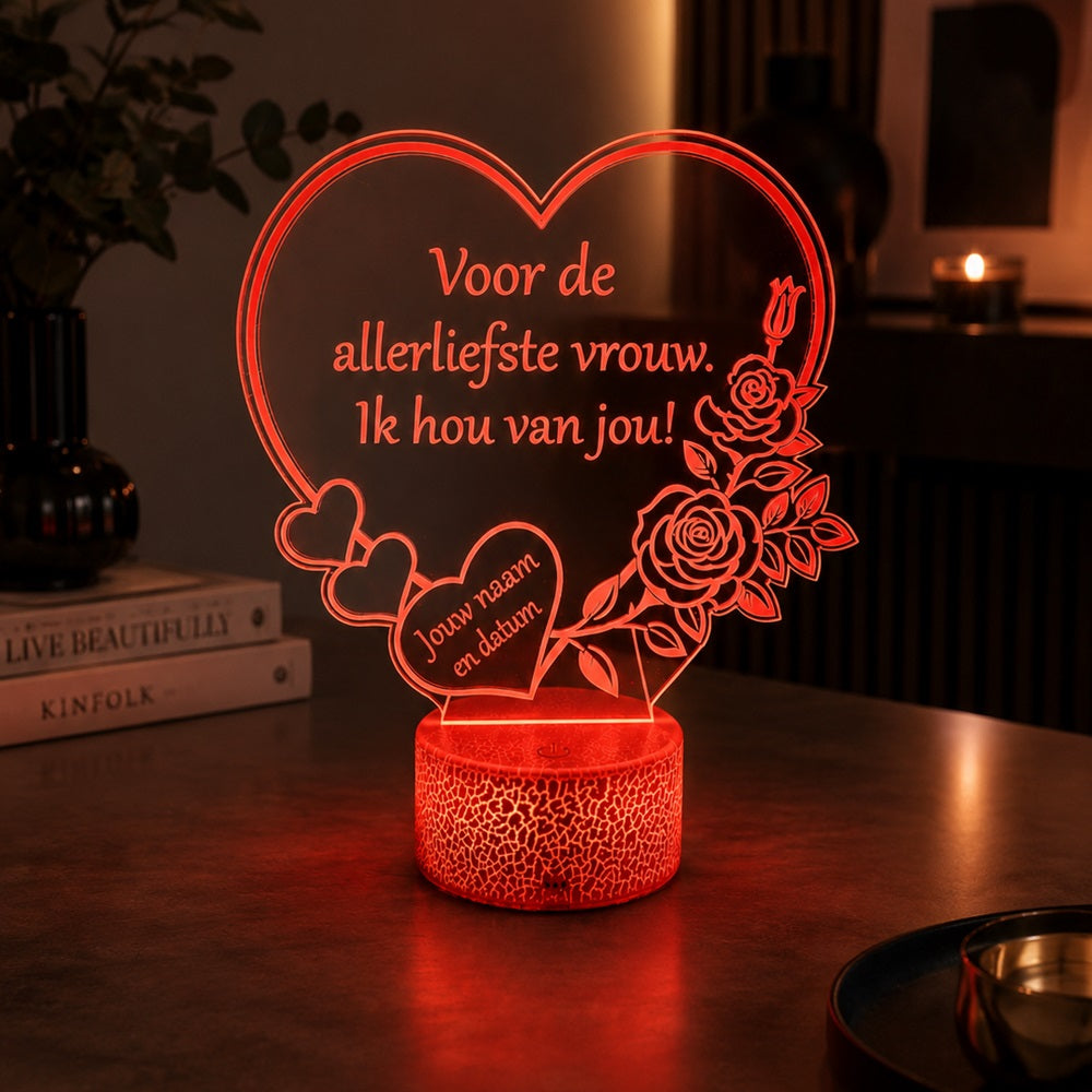 XL LED Lamp Hart – Gepersonaliseerd met naam & datum (25×23 cm)