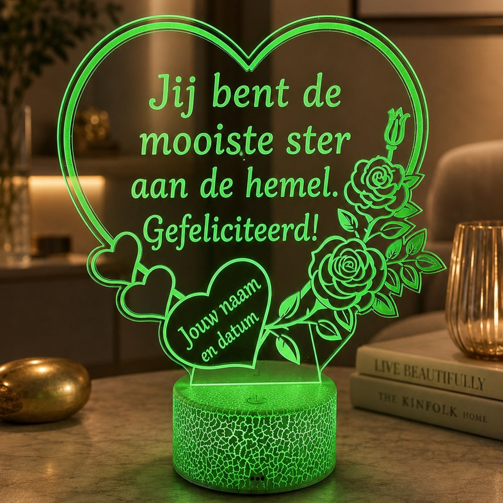 XL LED Lamp Hart – Gepersonaliseerd met naam & datum (25×23 cm)