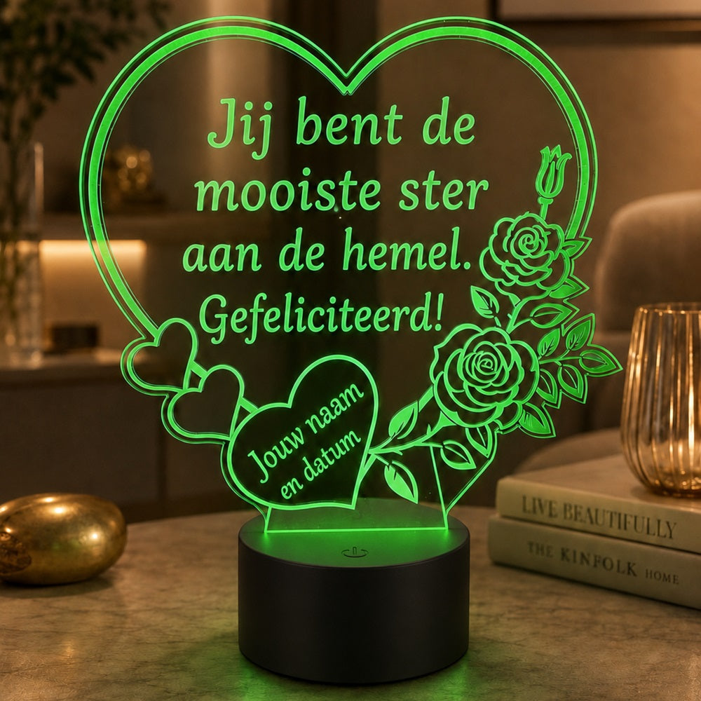 XL LED Lamp Hart – Gepersonaliseerd met naam & datum (25×23 cm)