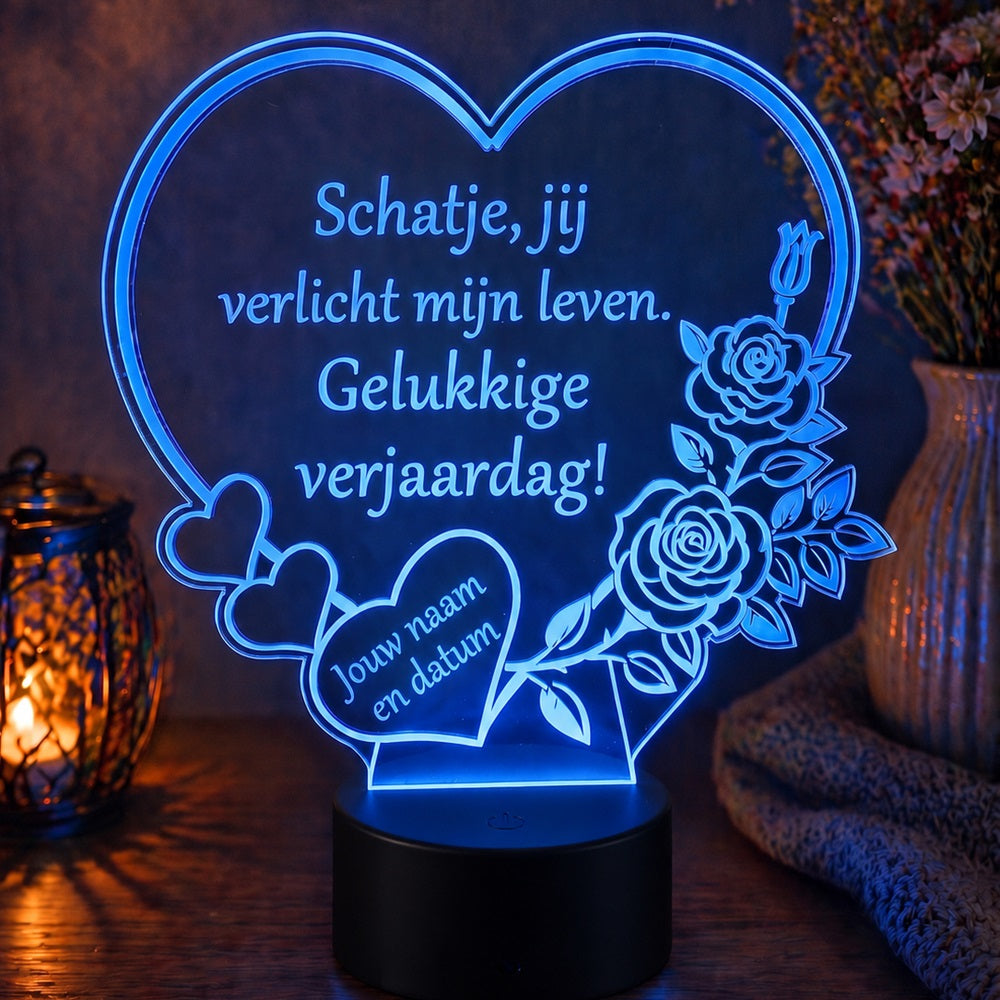 XL LED Lamp Hart – Gepersonaliseerd met naam & datum (25×23 cm)