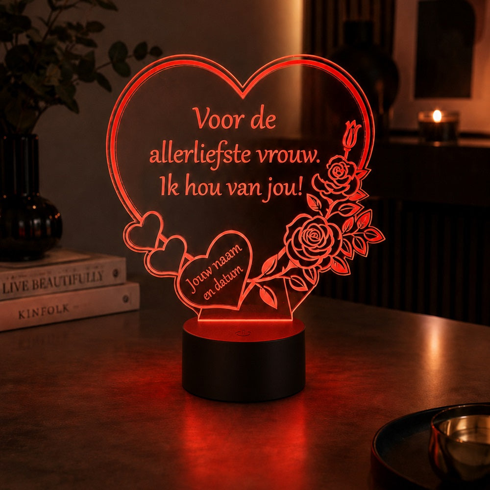 XL LED Lamp Hart – Gepersonaliseerd met naam & datum (25×23 cm)